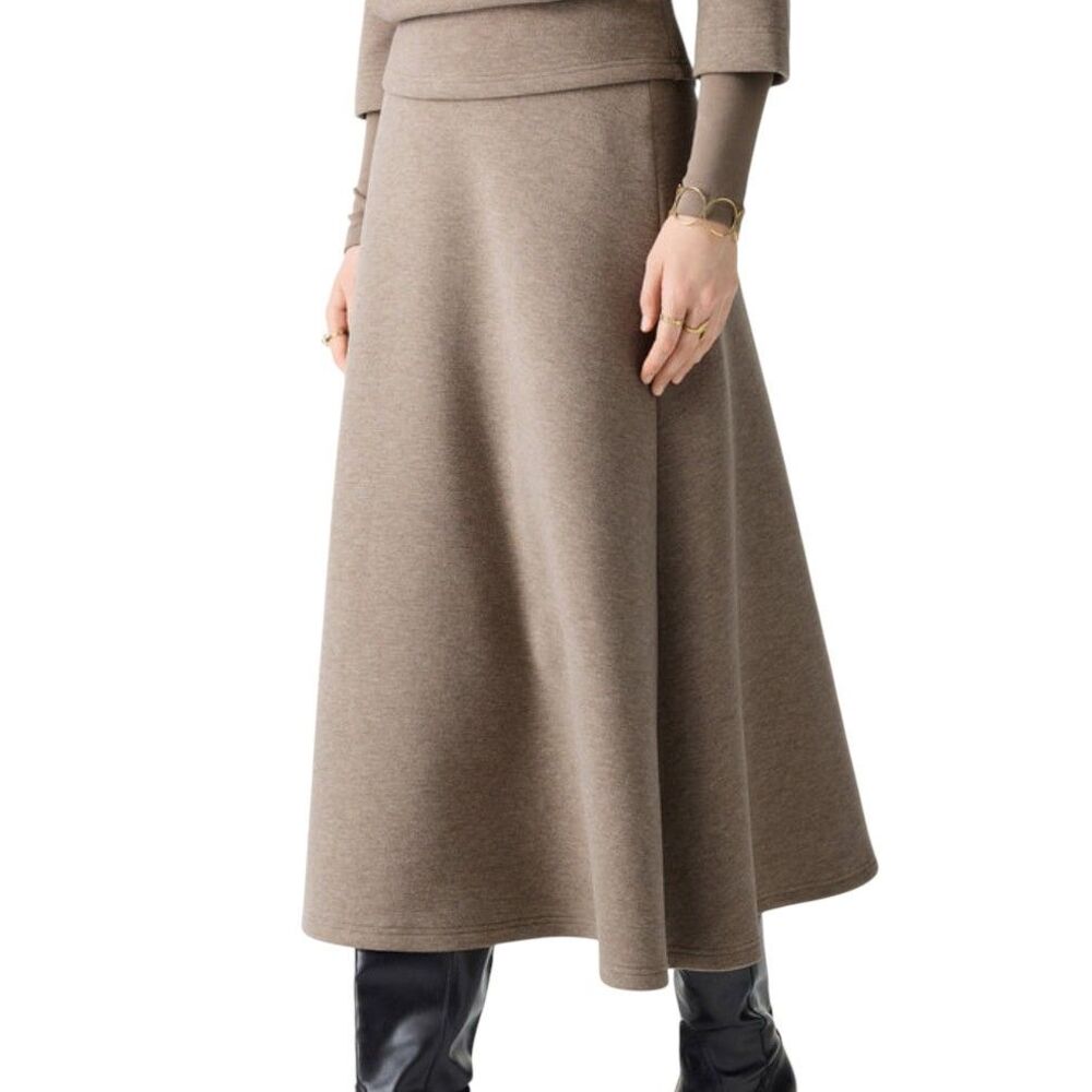 OGL FuzzLuxe Soft Cozy Wool Blend A Line Midi Skirt Heather Taupe Size Small